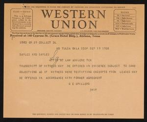 [Letter from G. C. Spillers to Sayles & Sayles, September 19, 1928]