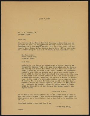 [Letter from John Sayles to J. B. Dibrell Jr., April 7, 1933]