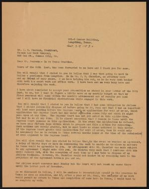 [Letter from John Sayles to J. E. Pearson, October 29, 1932]