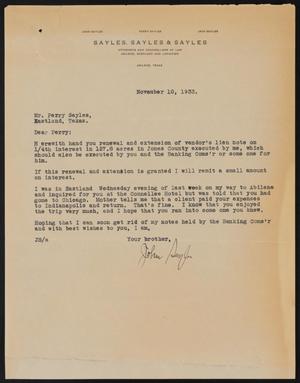 [Letter from John Sayles to Perry Sayles, November 10, 1933]