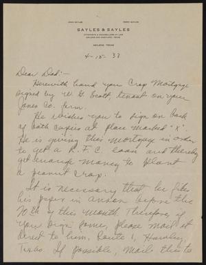 [Letter from Jack Sayles, April 18, 1933]