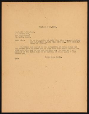 [Letter from John Sayles to David W. Stephens, September 20, 1930]