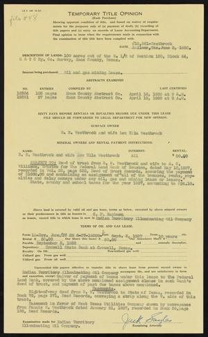 Primary view of object titled '[Temporary Title Opinion Regarding an Oil and Gas Lease From B. R. And Lou Ella Westbrook to Indian Territory Illuminating Oil Company]'.
