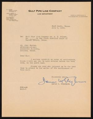 Primary view of [Letter from David W. Stephens to John Sayles, July 3,1930]