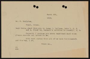 [Letter from John Sayles to M. McAlpine, March 6, 1913]