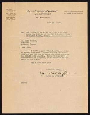 [Letter from David W. Stephens to John Sayles, July 22,1932]