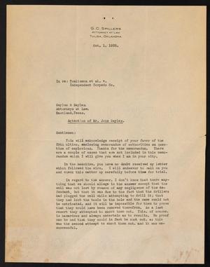 [Letter from G. C. Spillers to Sayles & Sayles, October 1, 1925]