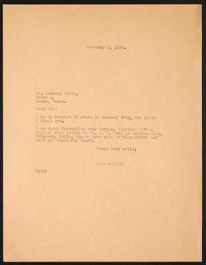 [Letter from Jack Sayles to Johnnie White, February 3, 1939]