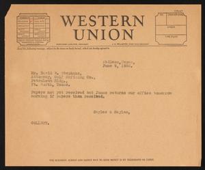 [Telegram from Sayles & Sayles to David W. Stephens, June 9,1932]