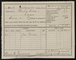 Primary view of object titled '[Receipt for Montgomery County Taxes, 1908]'.