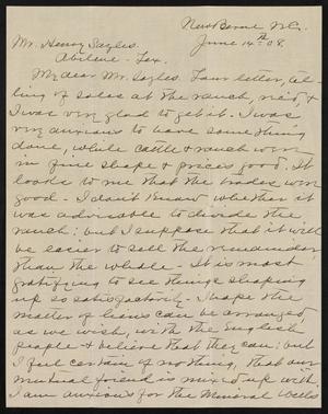 Primary view of object titled '[Letter from F. W. Hughes to Henry Sayles, June 14, 1908]'.