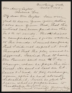 [Letter from F. W. Hughes to Henry Sayles, April 14, 1908]