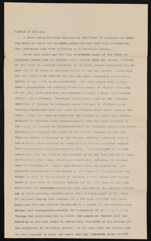 Primary view of object titled '[Document Discussing the Proposed Santa Fe Railroad in Abilene, Texas]'.