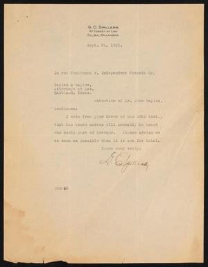 [Letter from G. C. Spillers to Sayles & Sayles, September 21,1925]