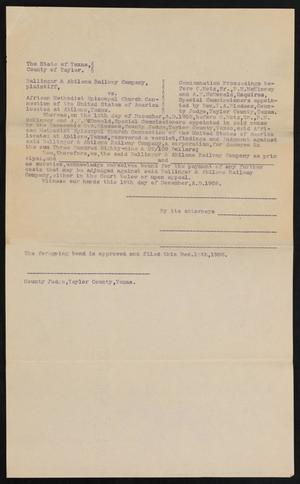 [Document Related to Ballinger & Abilene Railway Company vs. African Methodist Episcopal Church Connection of the United States of American at Abilene, Texas]