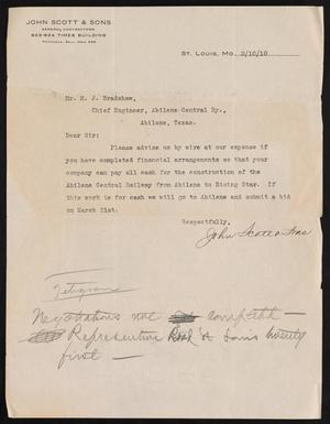 [Letter from John Scott & Sons to H. J. Bradshaw, March 10, 1910]