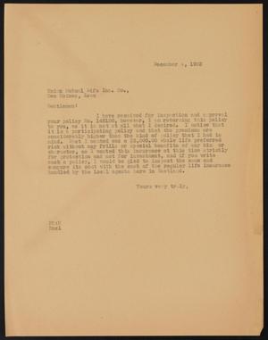 [Letter from Perry Sayles to Union Mutual Life Insurance Company, December 4, 1933]