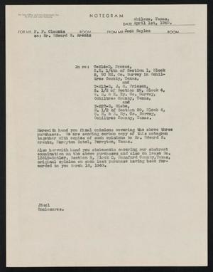 Primary view of object titled '[Letter from Jack Sayles to F. F. Claunts, April 1, 1940]'.