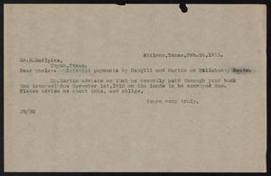 [Letter from John Sayles to M. McAlpine, February 24, 1911]