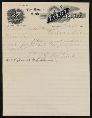[Letter from J. L. McDavid to Sayles & Sayles, December 22, 1908]