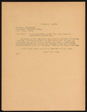 [Letter from John Sayles to David W. Stephens, September 6, 1930]