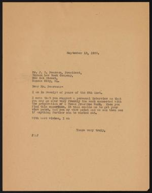 [Letter from John Sayles to J. E. Pearson, September 13, 1932]