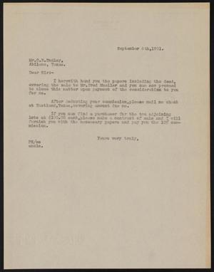 Primary view of object titled '[Letter from Perry Sayles to C. W. Dudley, September 6, 1921]'.