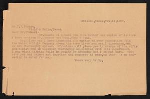 Primary view of object titled '[Letter to J. B. Stokes, November 11, 1908]'.