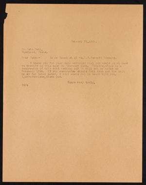 [Letter from John Sayles to John Fehl, January 31, 1929]
