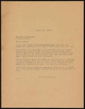 [Letter from John Sayles to Milton McKenzie, April 28, 1934]
