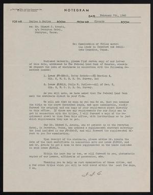 [Letter from F. F. Claunts to Sayles & Sayles, February 7, 1940]