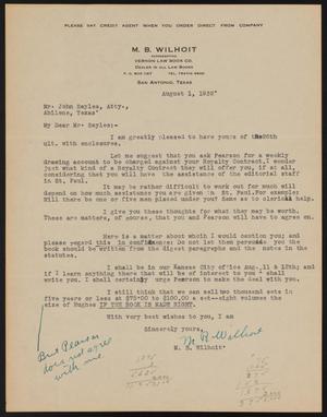 [Letter from M. B. Wilhoit to John Sayles, August 1, 1932]