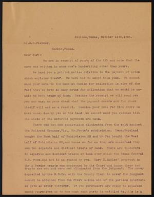 [Letter to O. B. Fielder, October 11, 1906]