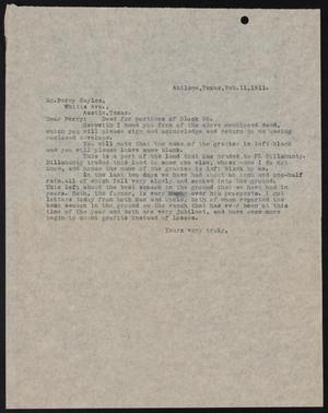 [Letter from John Sayles to Perry Sayles, February 11, 1911]