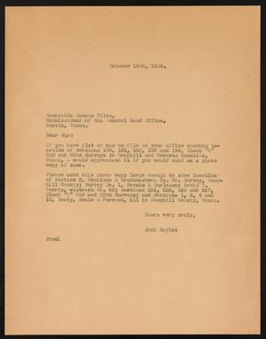Primary view of object titled '[Letter from Jack Sayles to Bascom Giles, October 19, 1939]'.
