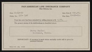 [Lien Note From Pan-American Life Insurance Company to Perry Sayles, November 19, 1935]