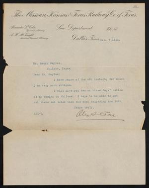 [Letter from Alexander S. Coke to Henry Sayles, December 7, 1912]