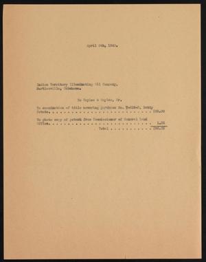 Primary view of object titled '[Document Listing Payment From Indian Territory Illuminating Oil Company to Sayles & Sayles, April 9, 1940]'.