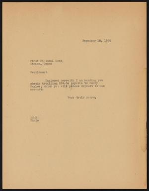 [Letter from Perry Sayles to First National Bank, December 18, 1934
