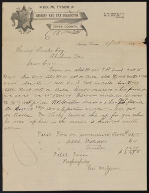 [Letter from Ed. M. Tyson to Henry Sayles, January 5, 1892]