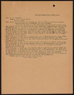 [Letter to J. T. Robison, July 18, 1911]
