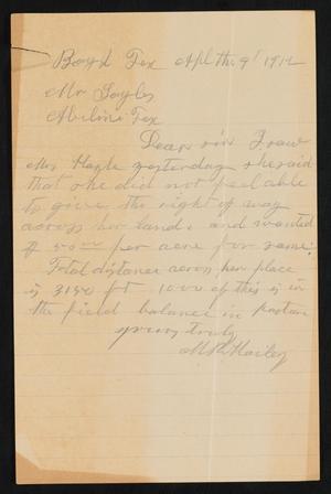 [Letter from M. R. Hailey to Henry Sayles, April 9, 1919]