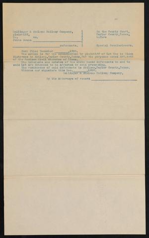 Primary view of object titled '[Document Related to Ballinger & Abilene Railway Company vs. Julia Acuna]'.