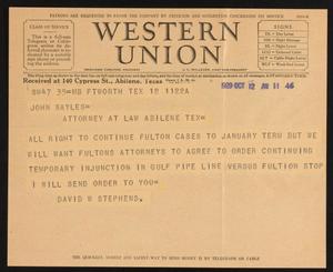 Primary view of object titled '[Letter from David W. Stephens to John Sayles, October 12, 1929]'.
