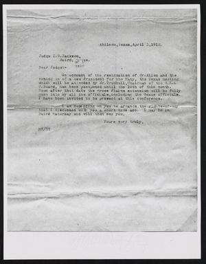 [Letter from Henry Sayles to I. N. Jackson, April 3, 1912]