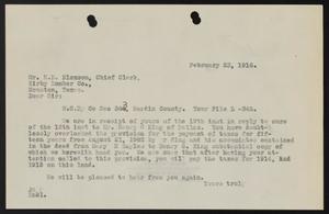 [Letter from John Sayles to E. D. Bloxsom, February 23, 1916]