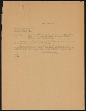 [Letter from John Sayles to Wayne Somerville, April 27, 1929]