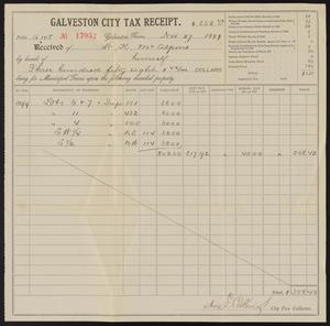 Primary view of object titled '[Receipt for Taxes Paid to the City of Galveston, 1899]'.