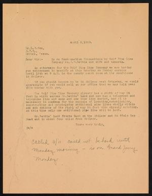 [Letter from John Sayles to L. W. Cox, April 8, 1929]
