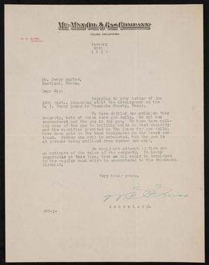 [Letter from W. G. Guiss to Perry Sayles, January 20,1920]
